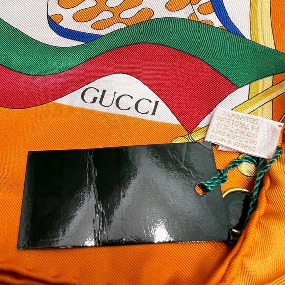 New - Gucci Silk  Scarf 34" Vibrant Colorful Flag orange red white green (48) - Picture 4 of 12